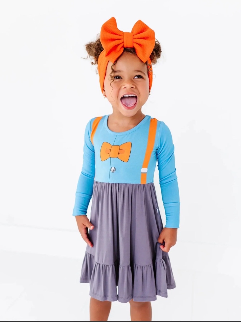 NWT Bum & Roses Blippi Blue & Orange Bow-Print Long Sleeve Dress Size 4T - Picture 5 of 6